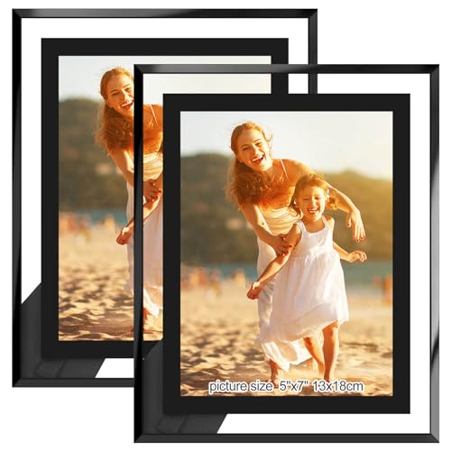 HIKWADERY 5x7 Picture Frames Black - Set of 2, HD Real Glass 5 by 7 Photo Frame for Tabletop Display, Wedding Birthday Mothers Day Gifts (5 x 7, Black) - color: Black, size: 5x7 (2 pack)