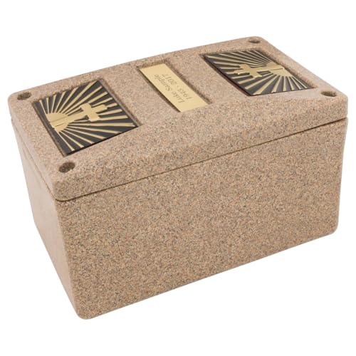 Champion Sandstone Urn Vault - Cross & Ray, Urn Vault for Ground Burial, Holds One Adult Cremation Urn for Human Ashes, Durable and Secure Cremation Urn Vault for Cemetery Burial - color: Cross & Ray - Sandstone