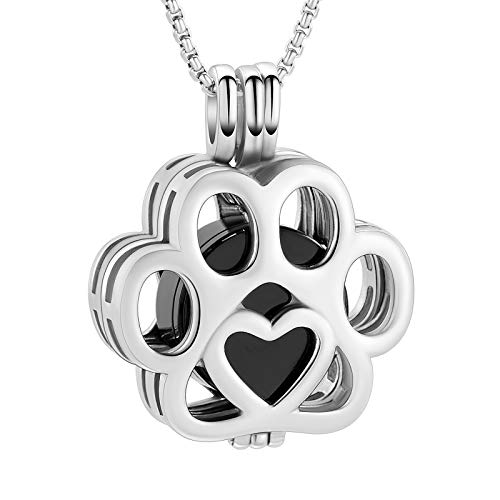 Oinsi Pet Cremation Jewelry For Ashes For Dog/Cat Paw Stainless Steel Memorial Locket Urn Necklace Inside Mini Case Keepsake Cremation Jewelry Women Men - color: Silver-Black