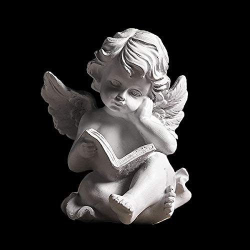 Reading Book Angel Statue with Cherub Wings - Guardian Angel Figurine for Home, Garden or Memorial