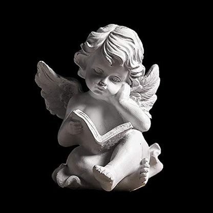 Reading Book Angel Statue with Cherub Wings - Guardian Angel Figurine for Home, Garden or Memorial