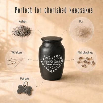 Personalized Cremation Keepsake Pet Ashes Mini Urn Waterproof with Airtight with Airtight Closure Customized Text Engraving Vase Container Memorial Dog (Forever Loved, Forever Missed)