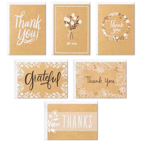 Hallmark Bulk Thank You Cards, Assorted 48-Pack (Rustic Kraft)