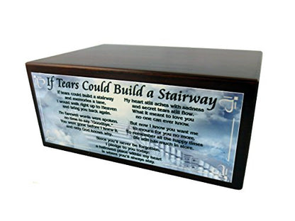 Conversation Concepts Beautiful Paulownia Small Wooden Urn with White & Tan Chihuahua Figurine & Personalized Poem If Tears Could Build A Stairway - color: Tan and White Chihuahua "Stairway to Heaven"