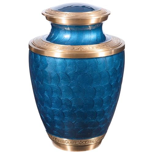 Cremation Urn for Human Ashes – Adult Brass Urn for Men or Women up to 200lbs – Handcrafted Memorial Burial Container – Suitable for Funeral or Display - color: Sapphire Legacy