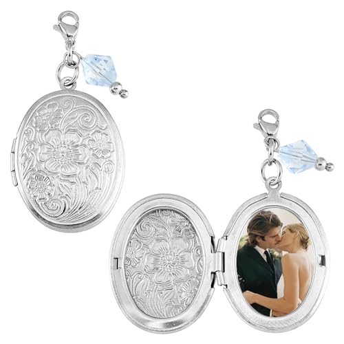 SUPERFINDINGS Bouquet Locket Photo Charms Wedding Picture Frame Oval 316 Stainless Steel Bride Photo Charms for Bridal Engagement Flower Decorations - size: 48mm