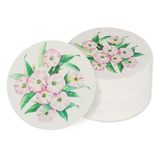 nulala 20Pack Plantable Seed Paper Cards - Handmade Circular Shape Greeting Cards Embedded with Wildflower Seeds for Gift Wrapping,Wedding Favors,Bridal Shower Favor,Celebration of Life - color: Pink