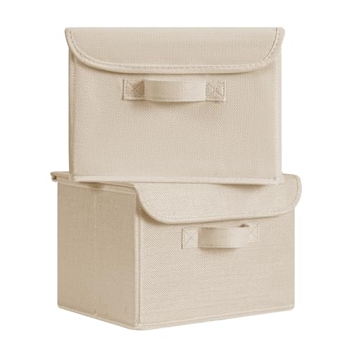 GRANNY SAYS Memory Keepsake Storage Box, Fabric Storage Bins with Lids | Flip-Top Lid, Collapsible, Stackable, 3 Handles, Ideal for Closet Clothes Blanket Toys, Small, Khaki, 2-Pack - color: Khaki, size: Small-2 Pack