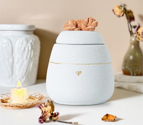 Dog Shaped White Pet Urn for Dogs Ceramic Dog Urns for Ashes Box –Cute Decorative Ashes Container for Dogs