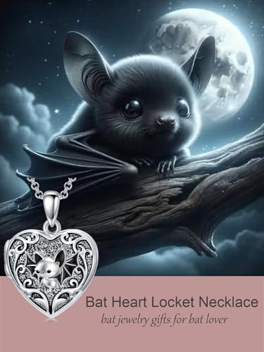 Personalized Heart Locket Necklace That Holds Pictures 925 Sterling Silver Custom Photo Lockets Necklaces Jewelry Gifts for Family Women Lover - color: Bat, style: Locket Only