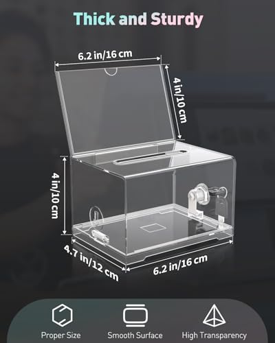 Uniclife 6.2"x 4.7" x 4" Acrylic Donation Ballot Box with Slot and Lock - color: Standard
