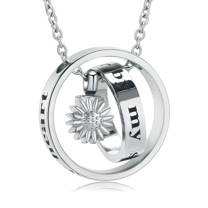 Daisy Cremation Jewelry Necklaces Stainless Steel Circle of Life Eternity Urn Necklaces for Ashes Memorial Keepsake Daisy Pendant for Women Men Gifts With Funnel Kit & Bag - color: Silver