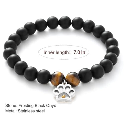 VZBarn Memorial Gifts for Loss of Pet’s Mom Pet Keepsake Dog Cat Paw Charm Natural Stone Bracelet Remembrance Gift for Women - color: Black Stainless Steel