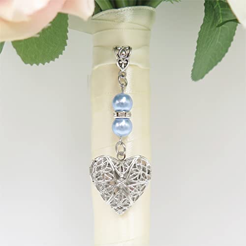 IDLAN Locket for Bouquet Charm Memorial Wedding Gift Bride Pendant Photo Keepsake Something Blue - style: Heart locket