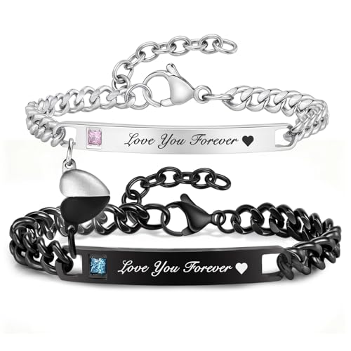 MEALGUET Matching Couple Bracelets for Men Women : His Hers Stainless Steel Cuban Link Chain Bracelets Set for Boyfriend Girlfriend Husband Wife, Romantic Gifts for Valentines Birthday Anniversary - style: Love you forever