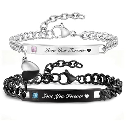 MEALGUET Matching Couple Bracelets for Men Women : His Hers Stainless Steel Cuban Link Chain Bracelets Set for Boyfriend Girlfriend Husband Wife, Romantic Gifts for Valentines Birthday Anniversary - style: Love you forever