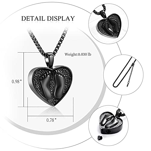 XSMZB Always In My Heart Baby Feet Ashes Keepsake Urn Pendant Necklace Cremation Urns Memorial Jewelry - color: Black-1