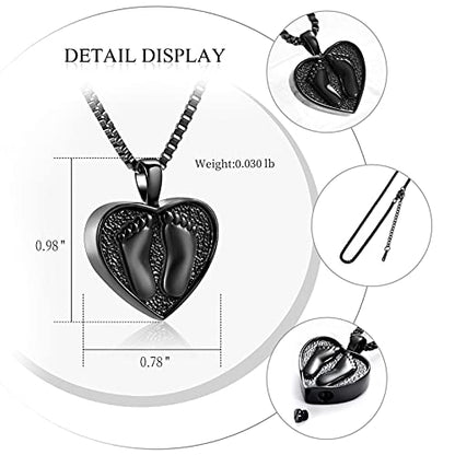XSMZB Always In My Heart Baby Feet Ashes Keepsake Urn Pendant Necklace Cremation Urns Memorial Jewelry - color: Black-1