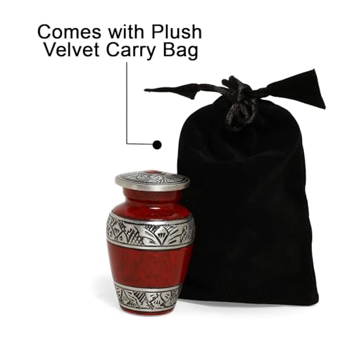 Small Urns for Human Ashes of Adult Male Female | Set of 4 Red Keepsake Vials for Funeral Remains with A Paper Funnel 4 Velvet Bags and A Beautiful Gift Box | Keepsakes and Urns - color: Red