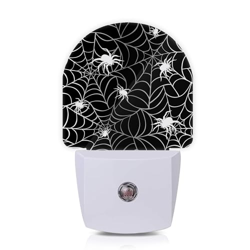 Spiders Webs Night Lights Plug into Wall for Girls Boys Room,Night Light LED Lamp Dusk to Dawn Sensor Round Lamp for Bedroom Bathroom Hallway Home Wall Decor Nightlight - color: Spiders Webs