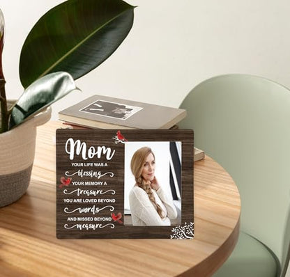 Mom Memorial Wooden Picture Frame, In Loving Memory Remembrance Photo Frame Gifts for Mommy, Bereavement Sympathy Wooden Frame for Loss of Mom, 4x6 inch Photo - style: Mom Memorial