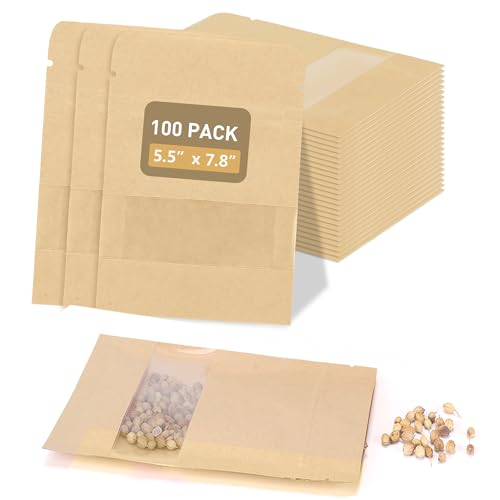 100 Pack Seed Packet Envelopes Resealable with Clear Window – 5.5 x 7.8", Gardening Seeds Storage Bags for Seeds Saving, DIY gifts, Jewelry, Snack, Tea Samples - size: Large (5.5 x 7.8")