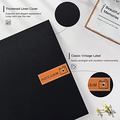 Popotop Large Photo Album Self Adhesive 4x6 5x7 8x10 Scrapbook Album DIY Picture Book,Gifts for Mom,Family Baby and Wedding,with Metal Pen and Plastic Board - color: Black, size: 11.5"x10.6"40pages