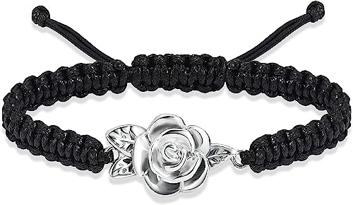 Rose Flower Urn Bracelet for Ashes for Women Cremation Urn Jewelry for Ashes Adjustable Memorial Keepsake Rose Bracelet Urn Bangle Ashes Holder Keepsake Pendant Locket Bracelet - color: Braided rope-Silver