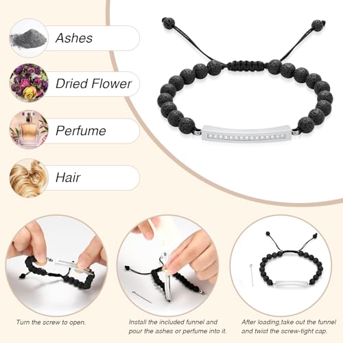 Oinsi Lava Rock Bracelet With Tube Memorial Urn Jewelry For Ashes Of Loved Ones Keepsake Cremation Bracelet Women Men Adjustable Length - color: Silver (Crystal Cube)