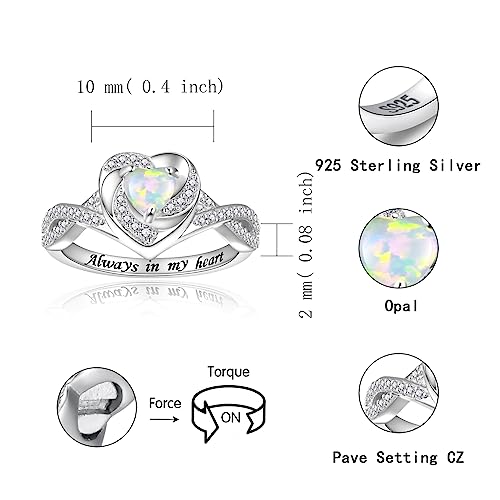 Sariel Heart Cremation Ring for Ashes - 925 Sterling Silver Opal Urn Keepake Rings Memorial Jewelry for Women - color: White