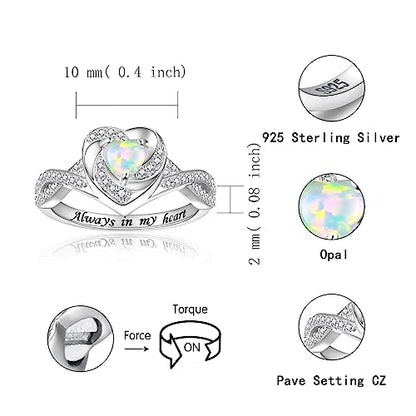 Sariel Heart Cremation Ring for Ashes - 925 Sterling Silver Opal Urn Keepake Rings Memorial Jewelry for Women - color: White