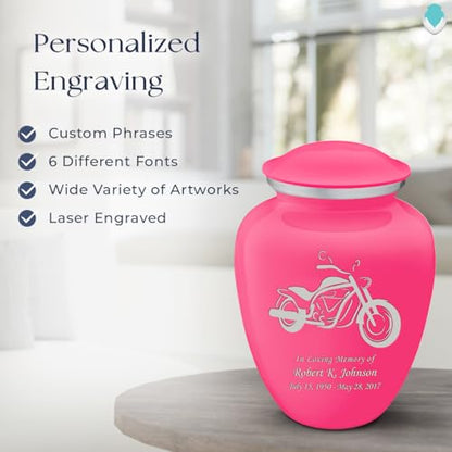 Adult Personalized Motorcycle Cremation Urns for Human Ashes I Large Bright Pink Funeral Urn for Men and Women I 200 lbs - color: Bright Pink
