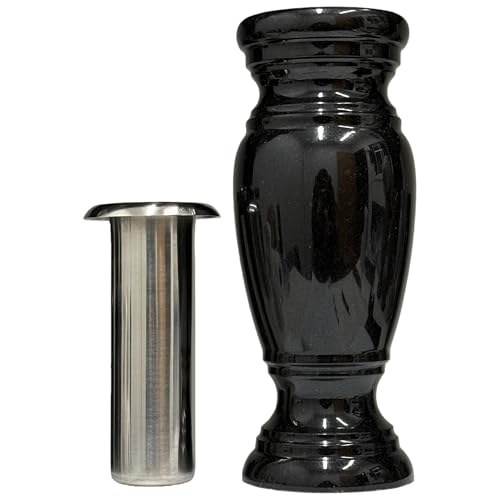 Granite Flower Vase - Real Granite, with Stainless Steel Inner, for Home Decoration, Decorations for Gravesite, Headstone Flowers Holder, Garden Lawn & Yard (1, Jet Black, 4x4x10) - color: Jet Black