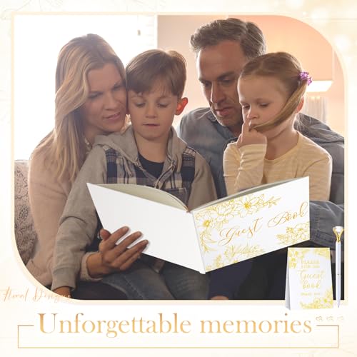 Wedding Guest Book with Pen and Table Sign, 7x9 Inch Photo Guestbook with 88 Lined Pages, Personalized Guestbook Photo Album Sign in Book for Reception Bridal Shower Wedding Birthday Party(Gold Foil) - style: Gold Foil
