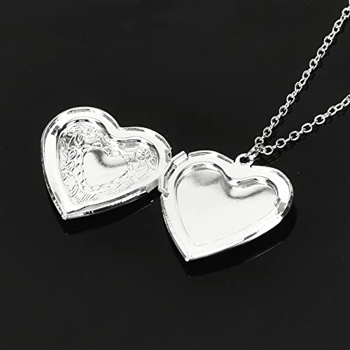 YALLNASL Heart Locket Necklace that Holds Pictures Silver Heart Shaped Locket Necklaces for Women Adults Photo Locket Necklace Lockets for Women Best Friends Gifts