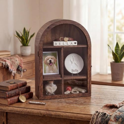 Threehoney Pet Memorial Shadow Box 10.8*16 Inch Solid Wood Shadow Box with Shelves Keepsakes for Deceased Pets Dogs and Cats Remembrance Loss Sympathy Gift Tabletop Wall Hanging(Carbonization Black)