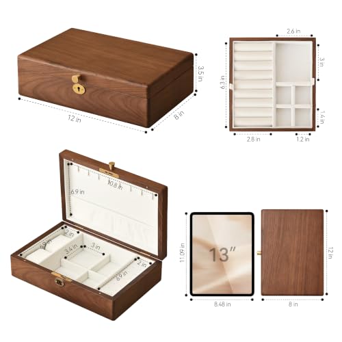 Black Walnut Wooden Lockable Jewelry Box, 2 Layer Large Organizer for Women - color: 2 Layer Large Lockable
