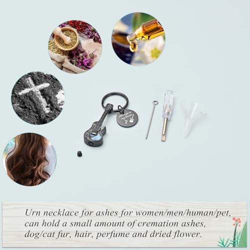 Imrsanl Guitar Urn Necklace Cremation Jewelry for Ashes | Ashes Holder Pendant, Funeral Keepsake, Memorial Gifts of Loss Loved Ones, For Women Men Guitarist - color: Keychain-Black