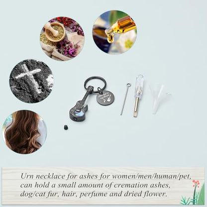 Imrsanl Guitar Urn Necklace Cremation Jewelry for Ashes | Ashes Holder Pendant, Funeral Keepsake, Memorial Gifts of Loss Loved Ones, For Women Men Guitarist - color: Keychain-Black