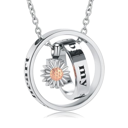 Daisy Cremation Jewelry Necklaces Stainless Steel Circle of Life Eternity Urn Necklaces for Ashes Memorial Keepsake Daisy Pendant for Women Men Gifts With Funnel Kit & Bag - color: RoseGold