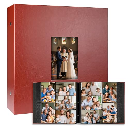 Aevdor Large Capacity 4x6 Photo Album, 1000 Photos, Leather Cover, Brown | 3 Horizontal + 2 Vertical per Side, Acid-Free Black Inner Pages, Front Display Window, Family, Wedding & Everyday Photos - color: Brown