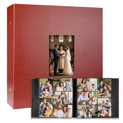 Aevdor Large Capacity 4x6 Photo Album, 1000 Photos, Leather Cover, Brown | 3 Horizontal + 2 Vertical per Side, Acid-Free Black Inner Pages, Front Display Window, Family, Wedding & Everyday Photos - color: Brown