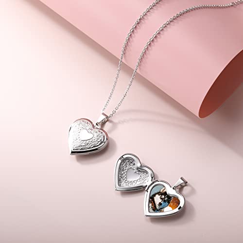 Personalized Heart Locket Necklace for Women with Picture Custom Inside Engraved Text Silver/Gold/Rose Gold Photo Locket Stainless Steel Memorial Gifts for Mom Daughter Grandmother - color: A1: Silver Flower Pattern (Custom)