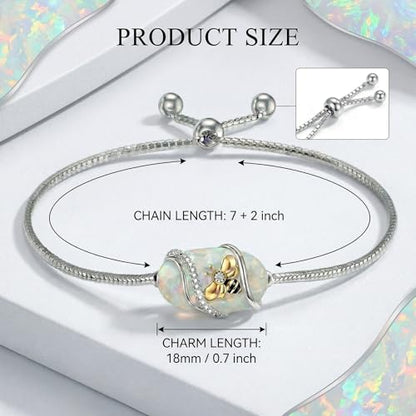 Hummingbird/Bee/Black Cat/Butterfly/Dragonfly Bracelet 925 Sterling Silver Opal Bracelet Opal Jewelry Gifts for Women Mom Wife - style: Bee