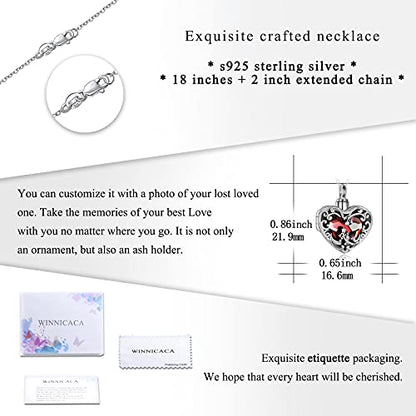 WINNICACA Cremation Jewelry for Ashes Locket Ashes Necklace Urn Necklace for Women Sterling Silver Cremation Necklace for Ashes Fine Keepsake Picture Necklace Memorial Jewelry - style: A01-Rose Urn Locket Necklace(Red Crystal)
