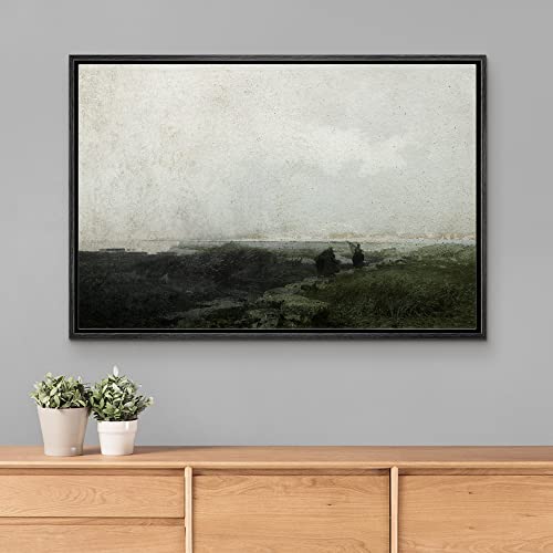 SIGNLEADER Framed Canvas Print Wall Art Brown Hill Over Foggy Terrain Scenic Wilderness Illustrations Modern Art Farmhouse/Country Landscape Cool for Living Room, Bedroom, Office - 16"x24" Black - color: L11-2105-m12, size: 24"L x 16"W