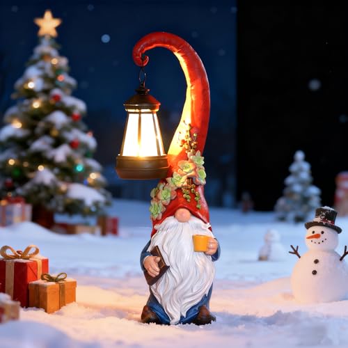 Garden Gnomes Outdoor Statue Solar Powered Gnome Decor - style: Red Hat Gnome 13.39in