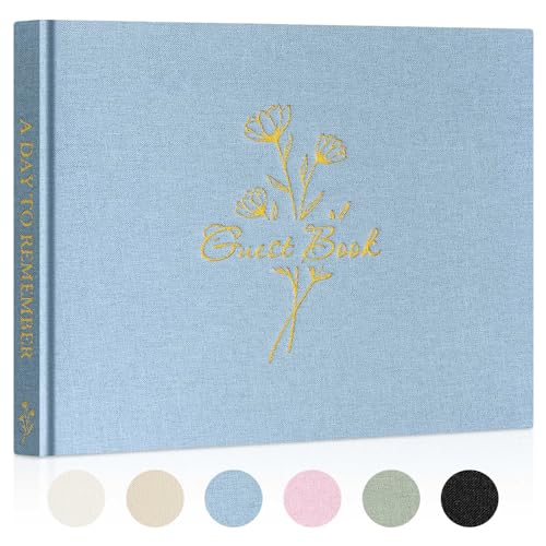 Lanpn Wedding Guest Book with 108 Blank Pages - Elegant Linen Hardcover Guestbook Wedding Reception for Sign in and Photos - Guest Book for Wedding Bridal Shower Baby Shower Party (Blue) - color: Blue