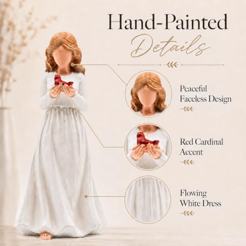Angel Figurine, Cardinal Gifts for Loss of Loved One | Hand-painted resin angel with red cardinal bird, thoughtful memorial & grief sympathy gift for women, home decor