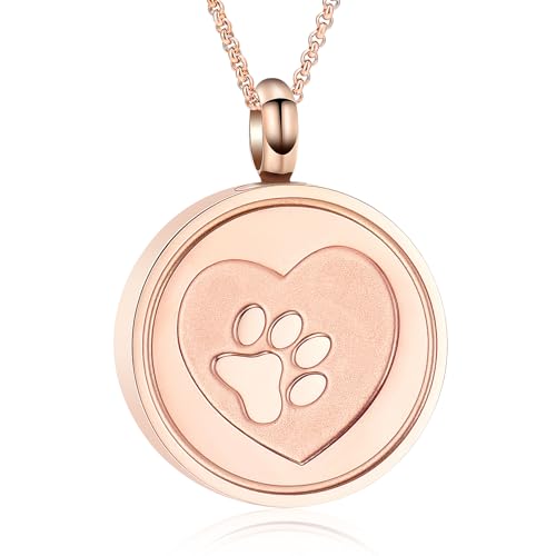 Hearbeingt Tree of Life Cremation Jewelry Paw Print Urn Necklace for Ashes - color: B-Rose Gold